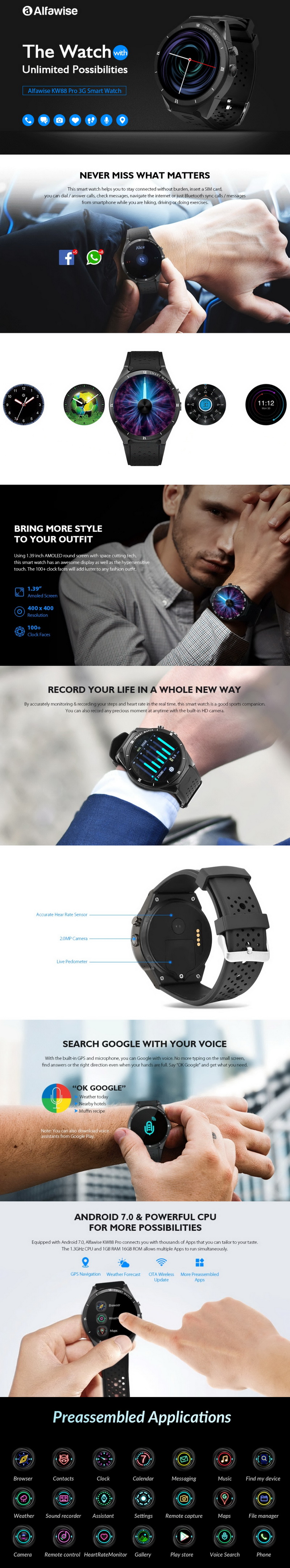 Alfawise kw88 pro 3g smart watch shop