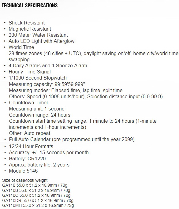 g shock ga 110 specs