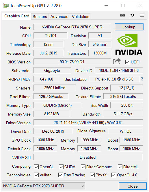 inerti Absay Modregning GIGABYTE AORUS GeForce RTX 2070 Super Graphics Card Review